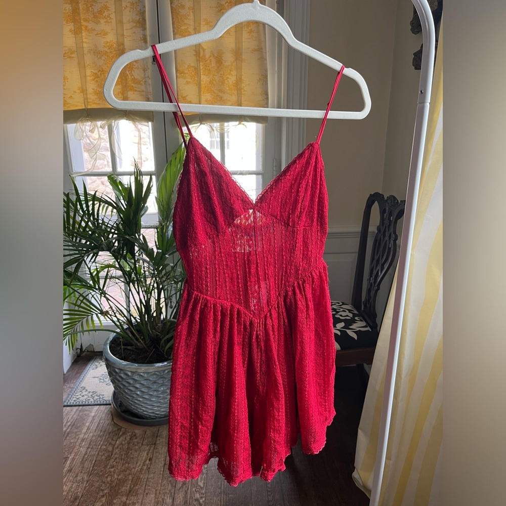 UO Red Laced Romper